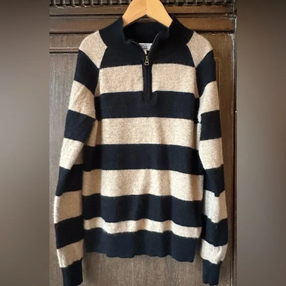 Crewcuts Cashmere Black and Tan Striped Quarter Zip-Up Sweater - Picture 1 of 6